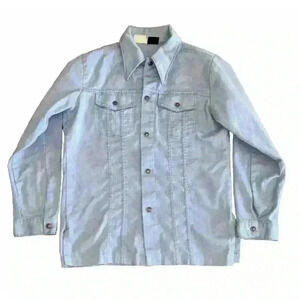 Vintage Light Blue Denim Snap Front Shirt 70s Style